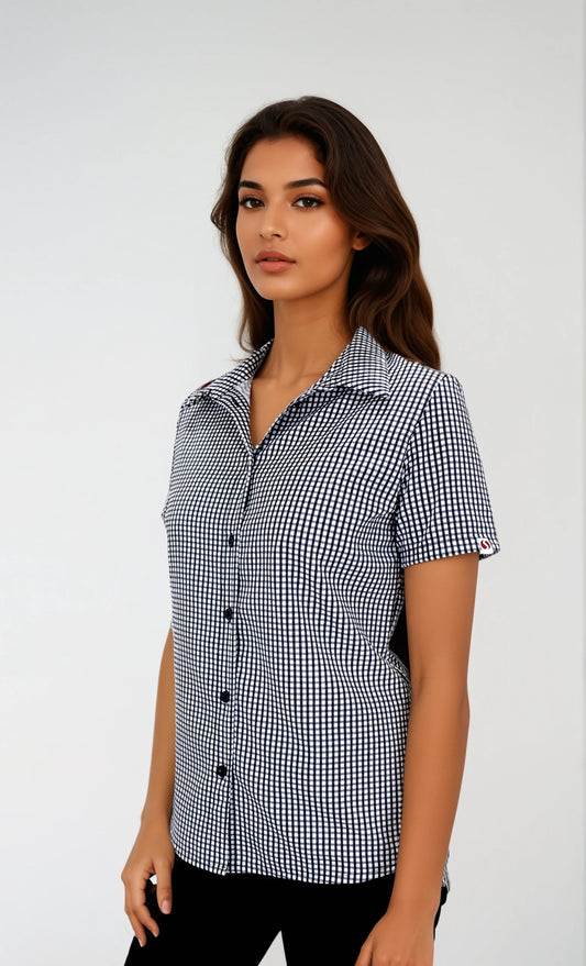 Camisa Antimanchas de Cuadros Manga Corta para Mujer