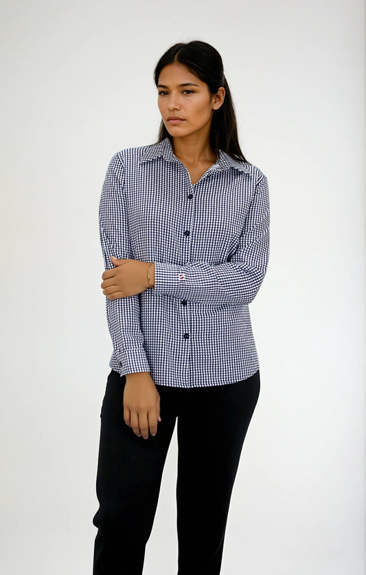 Camisa Antimanchas de Cuadros Manga Larga para Mujer