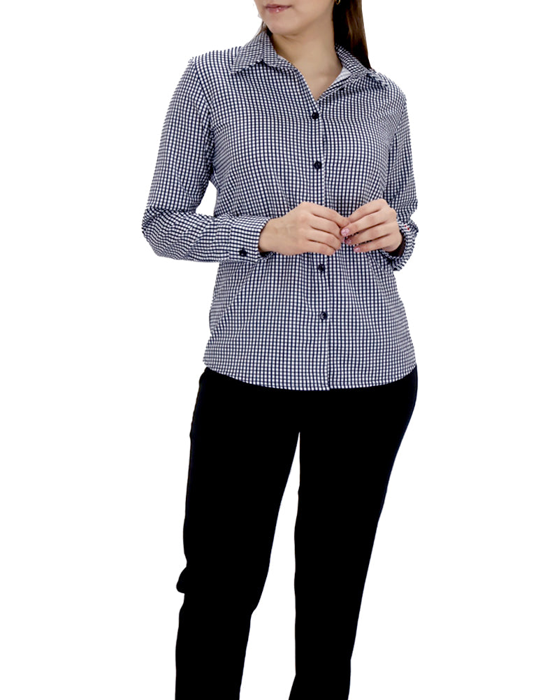 Camisa Antimanchas de Cuadros Manga Larga para Mujer