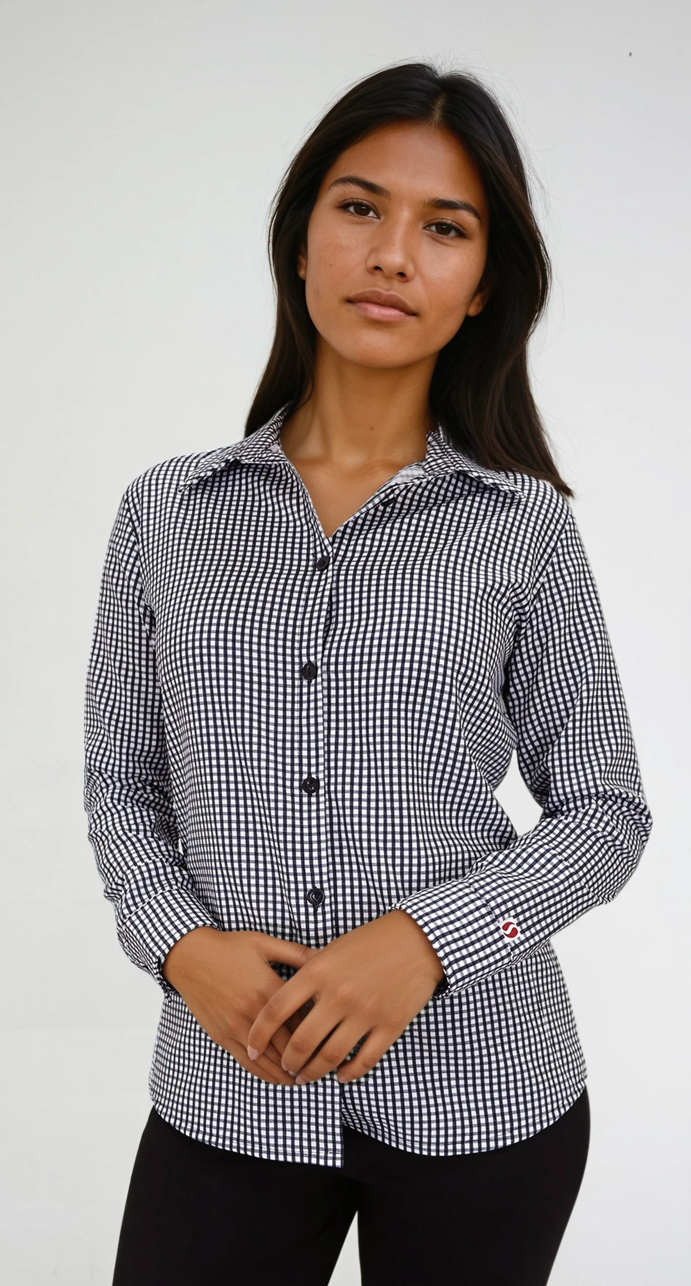Camisa Antimanchas de Cuadros Manga Larga para Mujer
