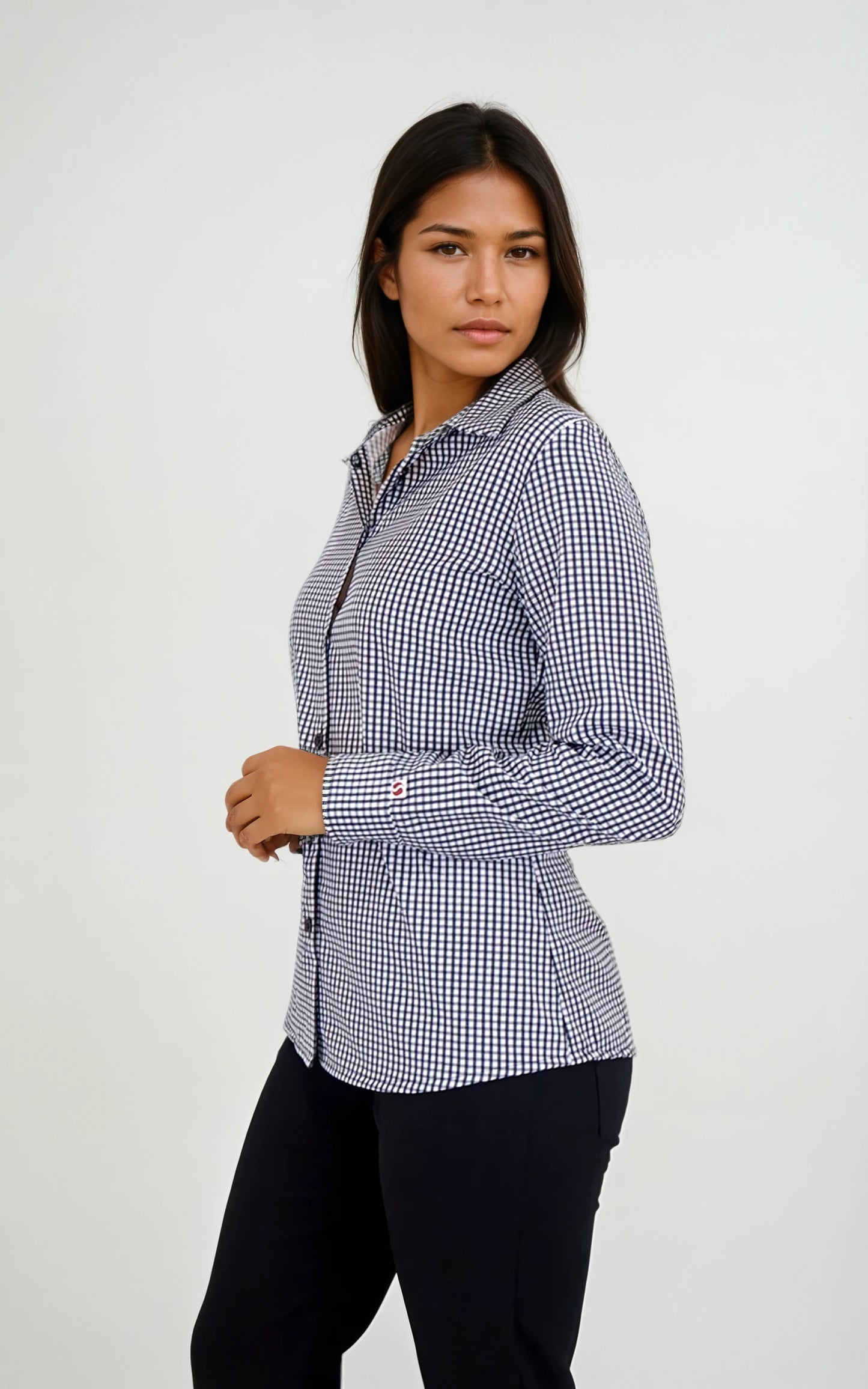 Camisa Antimanchas de Cuadros Manga Larga para Mujer