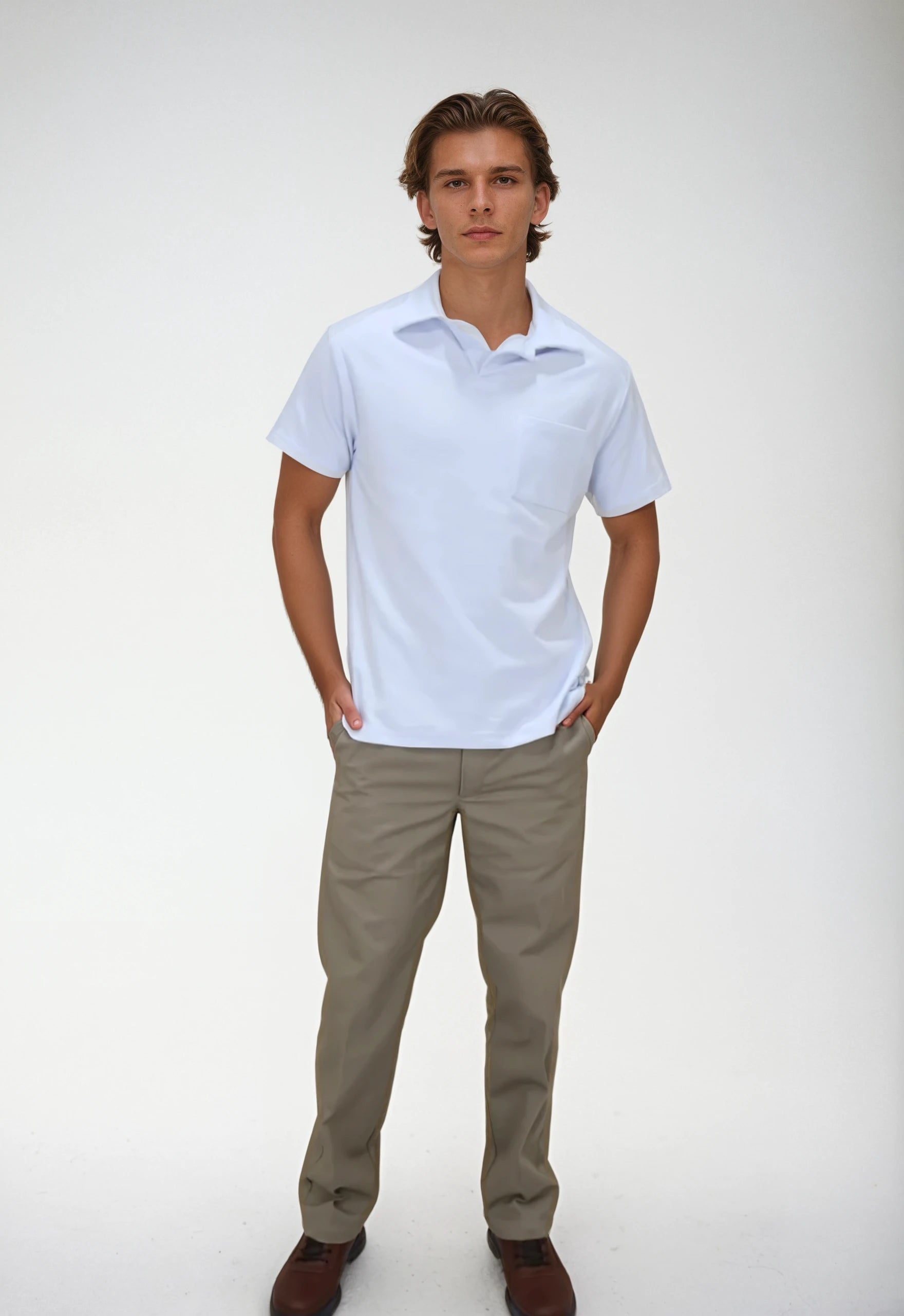 Light Blue Polo Shirt Pantalon Beige Polo Azul Conjunto Playera