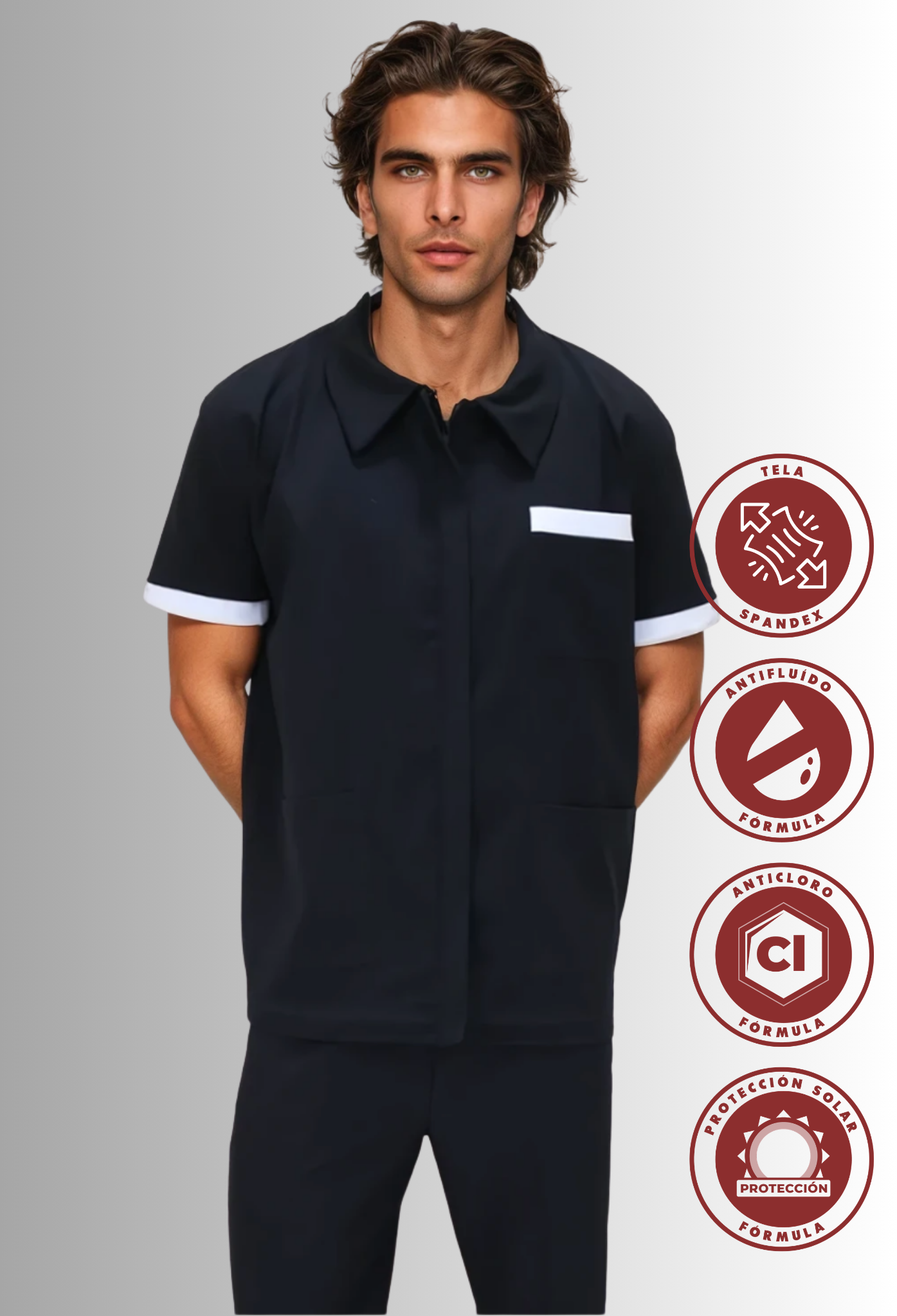 Chaquetín Spandex, Anti Fluido, Cloro Resistente y Protección Solar de Limpieza para Hombre