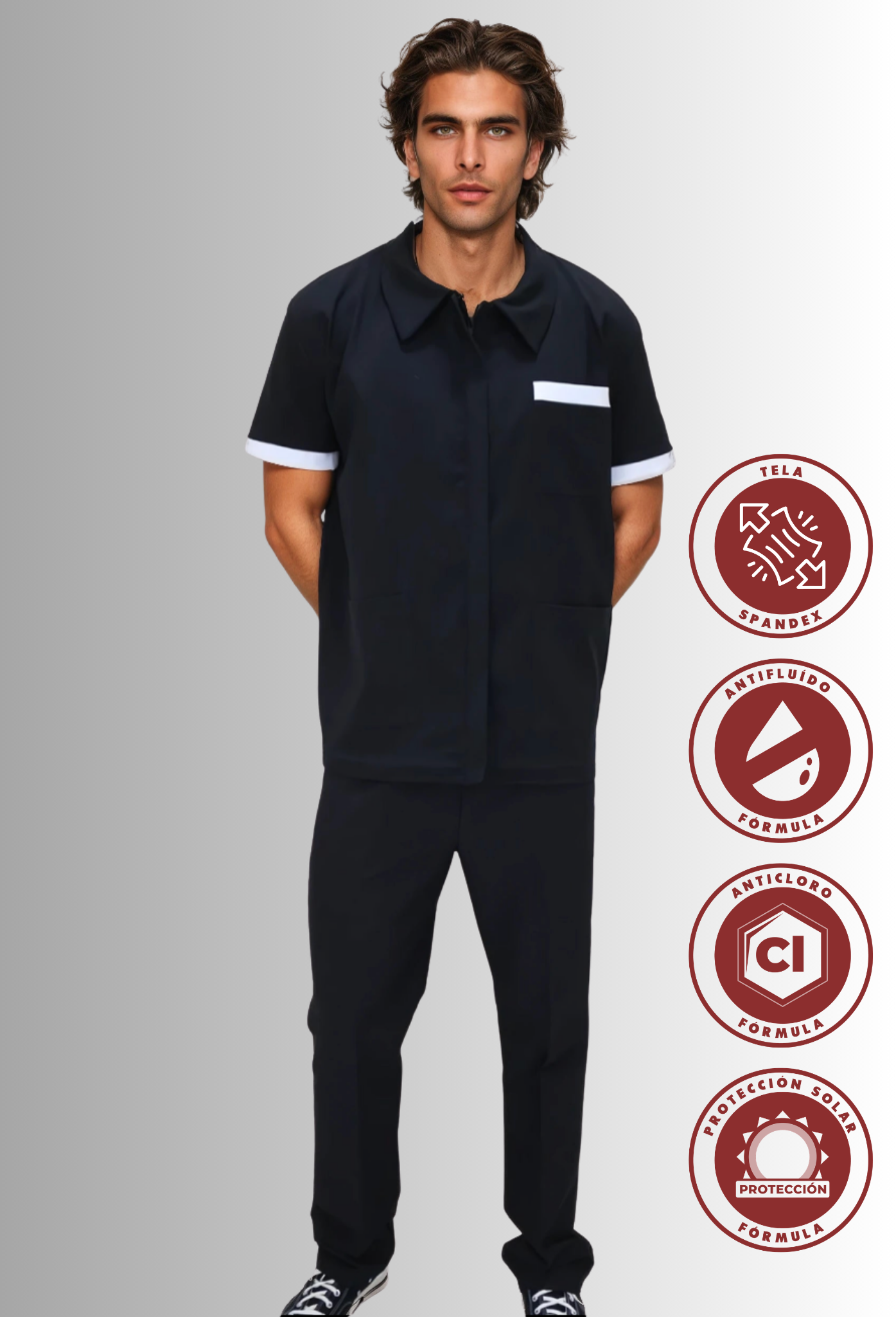 Uniforme Spandex, Cloro Resistente, Antifluido y Protección Solar para Hombre