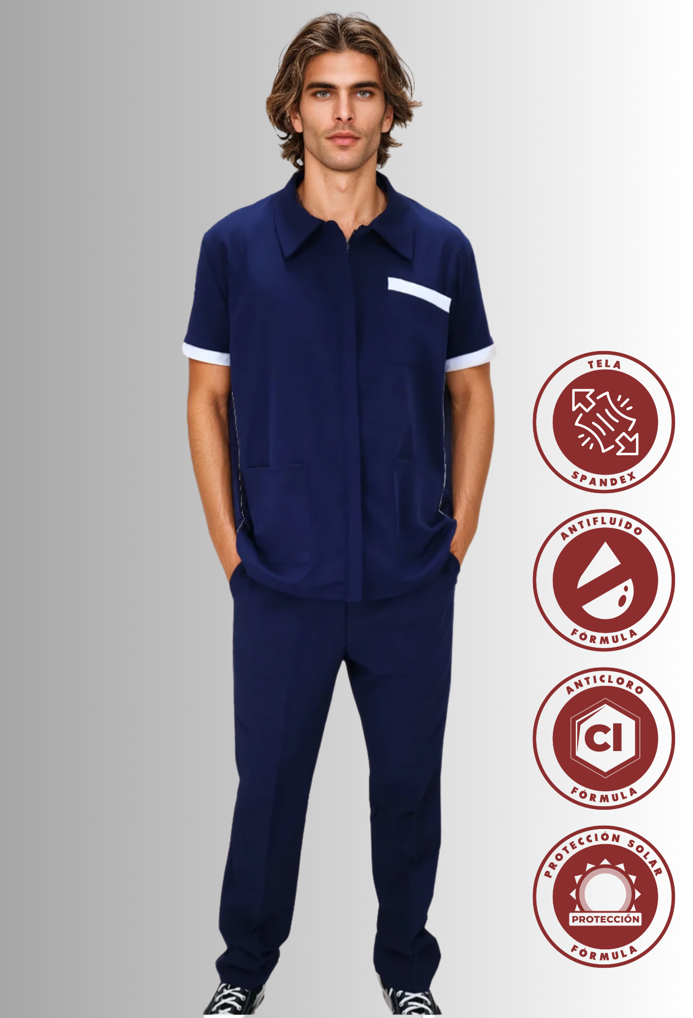 Uniforme Spandex, Cloro Resistente, Antifluido y Protección Solar para Hombre