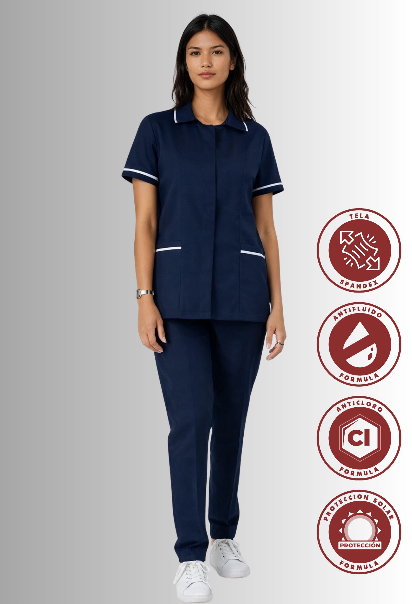 Uniforme de Limpieza Antifluido, Anticloro y Spandex para mujer