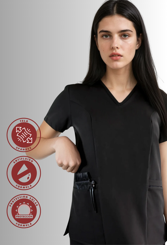 Filipina para Estilista con Spandex, Antifluidos, Anticloro y Protección Solar Multibolsas